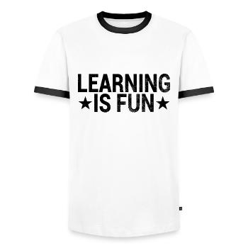 Learning Fun Saying - Men's Ringer Shirt - white/black - Front - AI Model Female 172 light (172cm) & AI Model Male 178 dark (178cm)