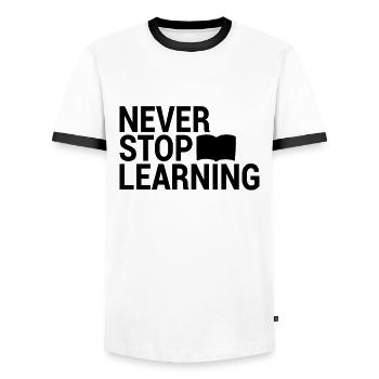 Learning Saying - Men's Ringer Shirt - white/black - Front - AI Model Female 172 light (172cm) & AI Model Male 178 dark (178cm)