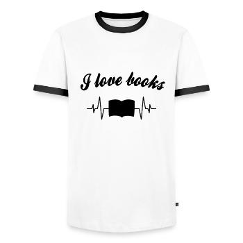 Ich liebe Bücher Herzschlag - Männer Kontrast-T-Shirt - Weiß/Schwarz - Vorne - AI Model Female 172 light (172cm) & AI Model Male 178 dark (178cm)