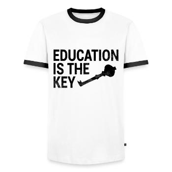 Education Key Saying - Men's Ringer Shirt - white/black - Front - AI Model Female 172 light (172cm) & AI Model Male 178 dark (178cm)