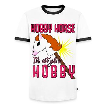 Hobby Horse Steckenpferd - Männer Kontrast-T-Shirt - Weiß/Schwarz - Vorne - AI Model Female 172 light (172cm) & AI Model Male 178 dark (178cm)