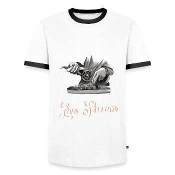 Fliegenfischer-design Für Bachforelle - T-shirt contrasté Homme - blanc/noir - Devant - AI Model Female 172 light (172cm) & AI Model Male 178 dark (178cm)