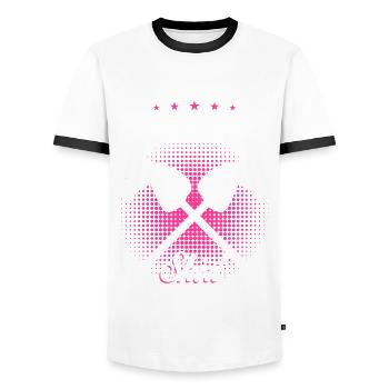 Hobby Equitation Hobby Horsing - T-shirt contrasté Homme - blanc/noir - Devant - AI Model Female 172 light (172cm) & AI Model Male 178 dark (178cm)