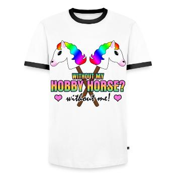 Hobby Horse funny Joke Hobby Horsing - Men's Ringer Shirt - white/black - Front - AI Model Female 172 light (172cm) & AI Model Male 178 dark (178cm)