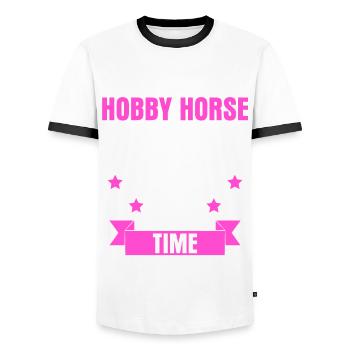 Hobby Horse Reiterin Hobby Horsing - Männer Kontrast-T-Shirt - Weiß/Schwarz - Vorne - AI Model Female 172 light (172cm) & AI Model Male 178 dark (178cm)