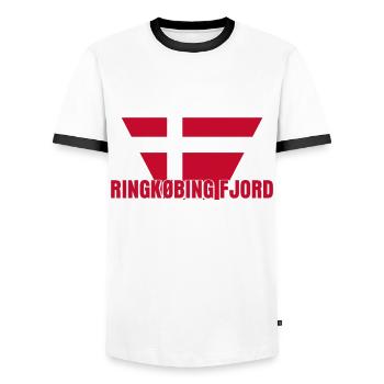 Ringkøbing Fjord Witz Flagge Dänemark - Männer Kontrast-T-Shirt - Weiß/Schwarz - Vorne - AI Model Female 172 light (172cm) & AI Model Male 178 dark (178cm)