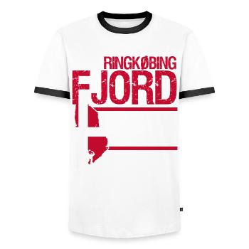 Ringkøbing Urlaub Flagge Dänemark - Männer Kontrast-T-Shirt - Weiß/Schwarz - Vorne - AI Model Female 172 light (172cm) & AI Model Male 178 dark (178cm)