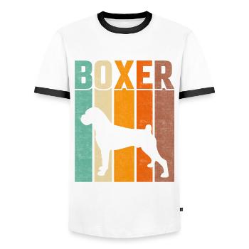 Boxer Retro - Männer Kontrast-T-Shirt - Weiß/Schwarz - Vorne - AI Model Female 172 light (172cm) & AI Model Male 178 dark (178cm)