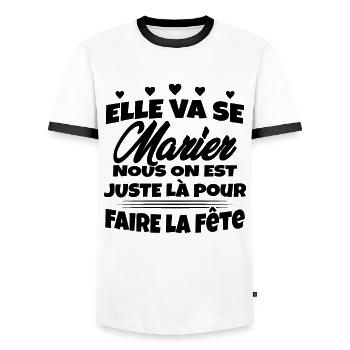 Team Mariée Enterrement de vie de Jeune Fille - T-shirt contrasté Homme - blanc/noir - Devant - AI Model Female 172 light (172cm) & AI Model Male 178 dark (178cm)