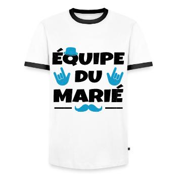Équipe du Marié EVG Humour Enterrement de vie - T-shirt contrasté Homme - blanc/noir - Devant - AI Model Female 172 light (172cm) & AI Model Male 178 dark (178cm)