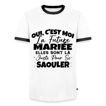Future Mariée Idée Originale EVJF - T-shirt contrasté Homme - blanc/noir - Devant - AI Model Female 172 light (172cm) & AI Model Male 178 dark (178cm)