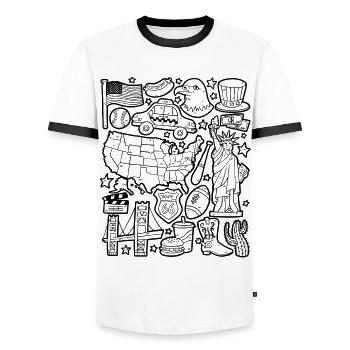 USA Doodles United States of America - Men's Ringer Shirt - white/black - Front - AI Model Female 172 light (172cm) & AI Model Male 178 dark (178cm)