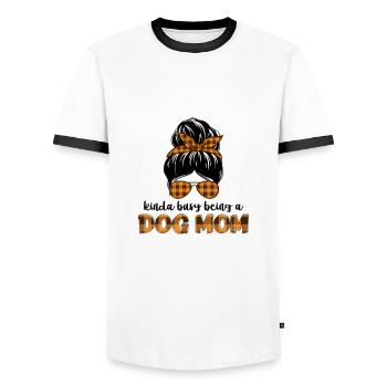 kinda busy being a dog mom Boxer - Men's Ringer Shirt - white/black - Front - AI Model Female 172 light (172cm) & AI Model Male 178 dark (178cm)