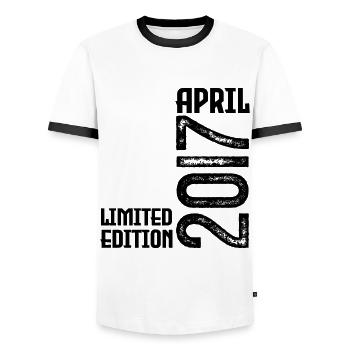 Gift April 2017. Birthday April 2017. April. - Men's Ringer Shirt - white/black - Front - AI Model Female 172 light (172cm) & AI Model Male 178 dark (178cm)