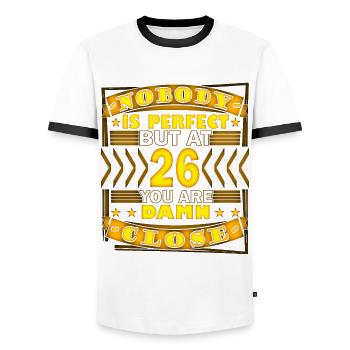 26. Geburtstag - Männer Kontrast-T-Shirt - Weiß/Schwarz - Vorne - AI Model Female 172 light (172cm) & AI Model Male 178 dark (178cm)