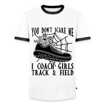 You Don't Scare Me I Coach Race Running Sprinter - Men's Ringer Shirt - white/black - Front - AI Model Female 172 light (172cm) & AI Model Male 178 dark (178cm)