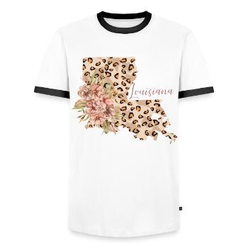 Louisiana Leopard-muster-karte - Männer Kontrast-T-Shirt - Weiß/Schwarz - Vorne - AI Model Female 172 light (172cm) & AI Model Male 178 dark (178cm)