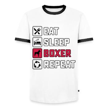 Eat Sleep Boxer Repeat - Men's Ringer Shirt - white/black - Front - AI Model Female 172 light (172cm) & AI Model Male 178 dark (178cm)