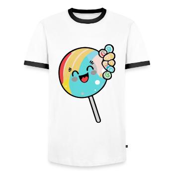 Lollipop Comic - Men's Ringer Shirt - white/black - Front - AI Model Female 172 light (172cm) & AI Model Male 178 dark (178cm)