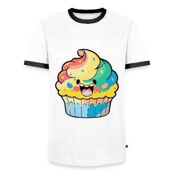 Muffin Comic - Men's Ringer Shirt - white/black - Front - AI Model Female 172 light (172cm) & AI Model Male 178 dark (178cm)