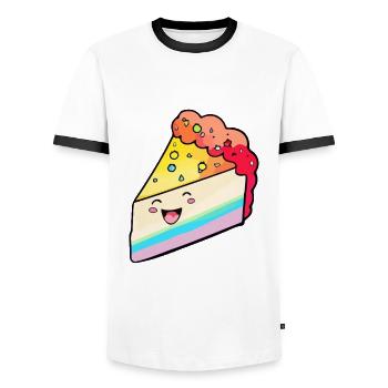 Cheesecake Cake - Men's Ringer Shirt - white/black - Front - AI Model Female 172 light (172cm) & AI Model Male 178 dark (178cm)