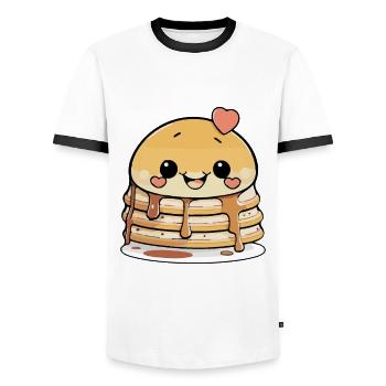 Pancake Comic - Men's Ringer Shirt - white/black - Front - AI Model Female 172 light (172cm) & AI Model Male 178 dark (178cm)