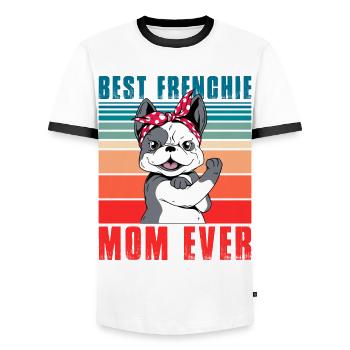 Best Frenchie Mom Ever Bulldog - Men's Ringer Shirt - white/black - Front - AI Model Female 172 light (172cm) & AI Model Male 178 dark (178cm)