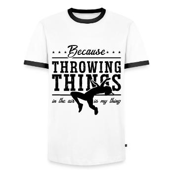 Because Throwing Things In Race Running Sprinter - Männer Kontrast-T-Shirt - Weiß/Schwarz - Vorne - AI Model Female 172 light (172cm) & AI Model Male 178 dark (178cm)