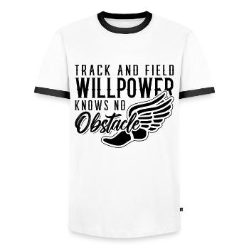 La volonté de l’athlétisme connaît le coureur sprinter - T-shirt contrasté Homme - blanc/noir - Devant - AI Model Female 172 light (172cm) & AI Model Male 178 dark (178cm)