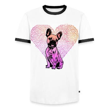Bouledogue français - T-shirt contrasté Homme - blanc/noir - Devant - AI Model Female 172 light (172cm) & AI Model Male 178 dark (178cm)