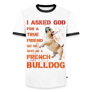 Bouledogue français - T-shirt contrasté Homme - blanc/noir - Devant - AI Model Female 172 light (172cm) & AI Model Male 178 dark (178cm)