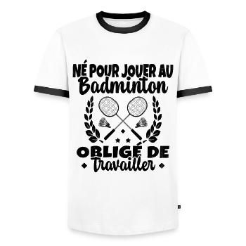 Né pour jouer au Badminton - T-shirt contrasté Homme - blanc/noir - Devant - AI Model Female 172 light (172cm) & AI Model Male 178 dark (178cm)