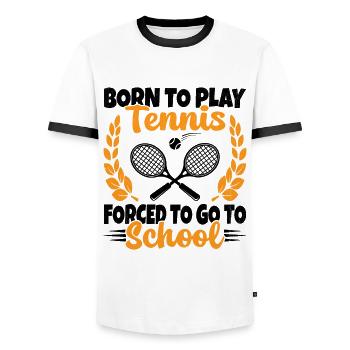 Born To Play Tennis Humor Gift - Men's Ringer Shirt - white/black - Front - AI Model Female 172 light (172cm) & AI Model Male 178 dark (178cm)