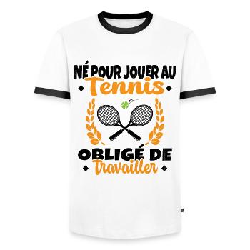 Né Pour Jouer au Tennis Humour Cadeau - T-shirt contrasté Homme - blanc/noir - Devant - AI Model Female 172 light (172cm) & AI Model Male 178 dark (178cm)