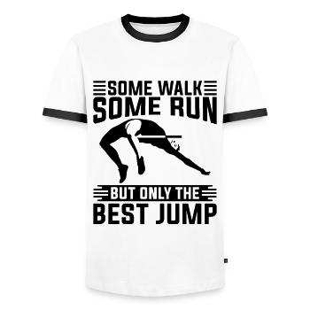 Some Walk Some Run Pole Vault Jumping High Jumper - Men's Ringer Shirt - white/black - Front - AI Model Female 172 light (172cm) & AI Model Male 178 dark (178cm)