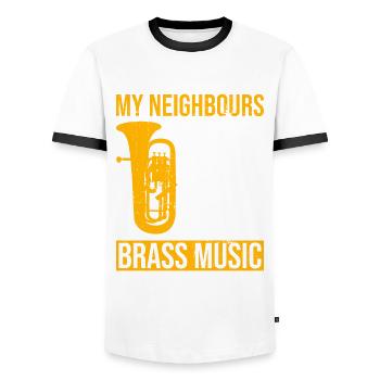 Design Für Blechblasinstrumente Für - T-shirt contrasté Homme - blanc/noir - Devant - AI Model Female 172 light (172cm) & AI Model Male 178 dark (178cm)