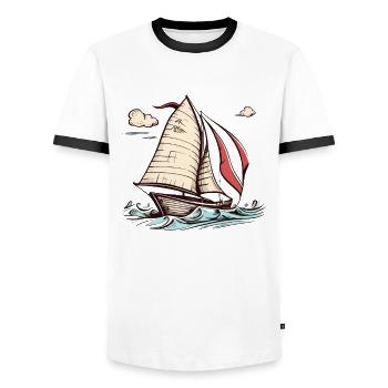 Bateau voilier voile - T-shirt contrasté Homme - blanc/noir - Devant - AI Model Female 172 light (172cm) & AI Model Male 178 dark (178cm)