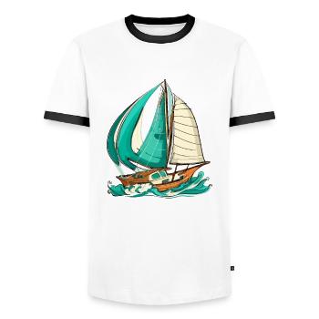 Bateau voilier voile - T-shirt contrasté Homme - blanc/noir - Devant - AI Model Female 172 light (172cm) & AI Model Male 178 dark (178cm)