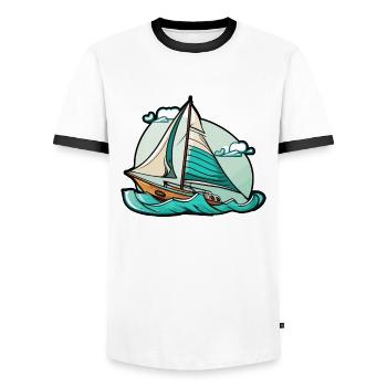 Boot Segelboot Segeln - Männer Kontrast-T-Shirt - Weiß/Schwarz - Vorne - AI Model Female 172 light (172cm) & AI Model Male 178 dark (178cm)