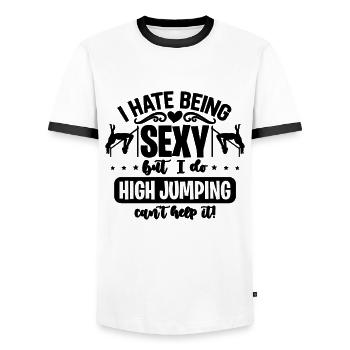 I Hate Being Sexy But I Do Jumping High Jumper - Männer Kontrast-T-Shirt - Weiß/Schwarz - Vorne - AI Model Female 172 light (172cm) & AI Model Male 178 dark (178cm)