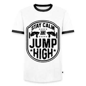 Stay Calm And Jump High Gymnastics High Jumper - Männer Kontrast-T-Shirt - Weiß/Schwarz - Vorne - AI Model Female 172 light (172cm) & AI Model Male 178 dark (178cm)