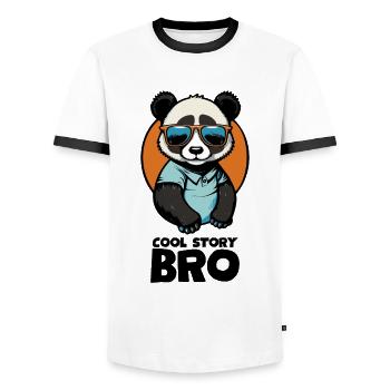 Cool panda "Cool Story Bro" with sunglasses - Men's Ringer Shirt - white/black - Front - AI Model Female 172 light (172cm) & AI Model Male 178 dark (178cm)