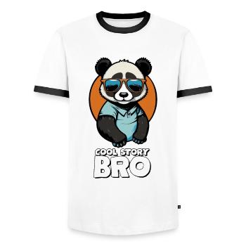 Cool panda "Cool Story Bro" with sunglasses - Men's Ringer Shirt - white/black - Front - AI Model Female 172 light (172cm) & AI Model Male 178 dark (178cm)