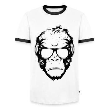 Cool monkey with sunglasses and headphones - Men's Ringer Shirt - white/black - Front - AI Model Female 172 light (172cm) & AI Model Male 178 dark (178cm)