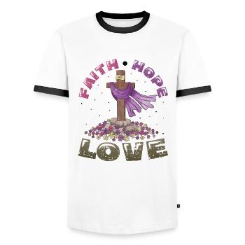 Faith, Hope, Love Church, Religion - Men's Ringer Shirt - white/black - Front - AI Model Female 172 light (172cm) & AI Model Male 178 dark (178cm)