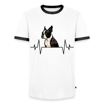 Boston Terrier Dog Heartbeat - Men's Ringer Shirt - white/black - Front - AI Model Female 172 light (172cm) & AI Model Male 178 dark (178cm)