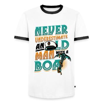 Never underestimate an old man with a boat - Men's Ringer Shirt - white/black - Front - AI Model Female 172 light (172cm) & AI Model Male 178 dark (178cm)