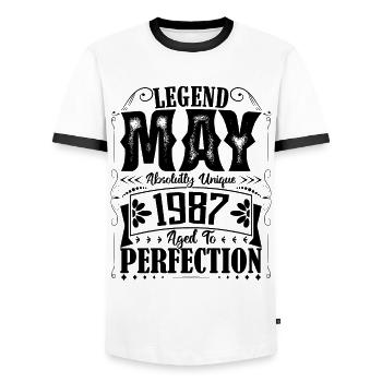Mai 1987. Anniversaire mai 1987. Cadeau may 1987. - T-shirt contrasté Homme - blanc/noir - Devant - AI Model Female 172 light (172cm) & AI Model Male 178 dark (178cm)