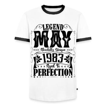Mai 1983. Anniversaire mai 1983. Cadeau may 1983. - T-shirt contrasté Homme - blanc/noir - Devant - AI Model Female 172 light (172cm) & AI Model Male 178 dark (178cm)