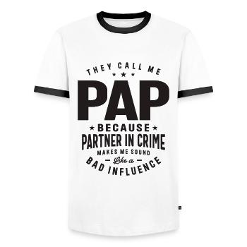 Pap - Partner in Crime - Fathers Day - Men's Ringer Shirt - white/black - Front - AI Model Female 172 light (172cm) & AI Model Male 178 dark (178cm)